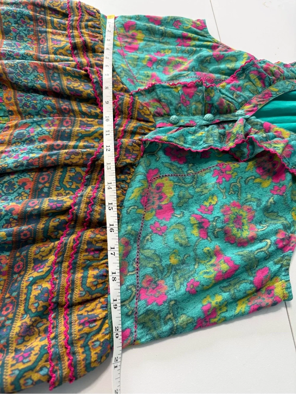 Sundance Dalis Ruffles Sleeveless Midi Dress Teal Turquoise Floral V Neck Size M